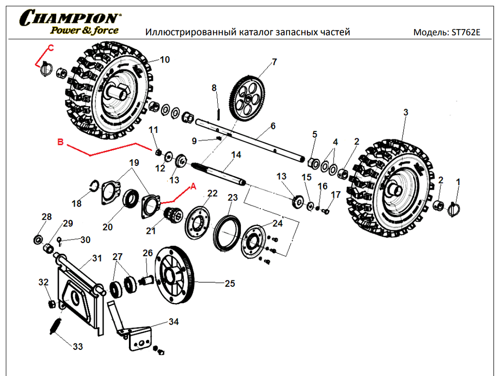 5 КОЛЕСА - ШЕСТЕРНИ | Запчасти для снегоуборщика чемпион ST762E